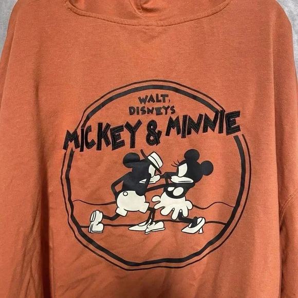 Walt Disney Women Sweatshirt Vintage Style Mickey & Minnie 2X Orange Pullover - Picture 4 of 6